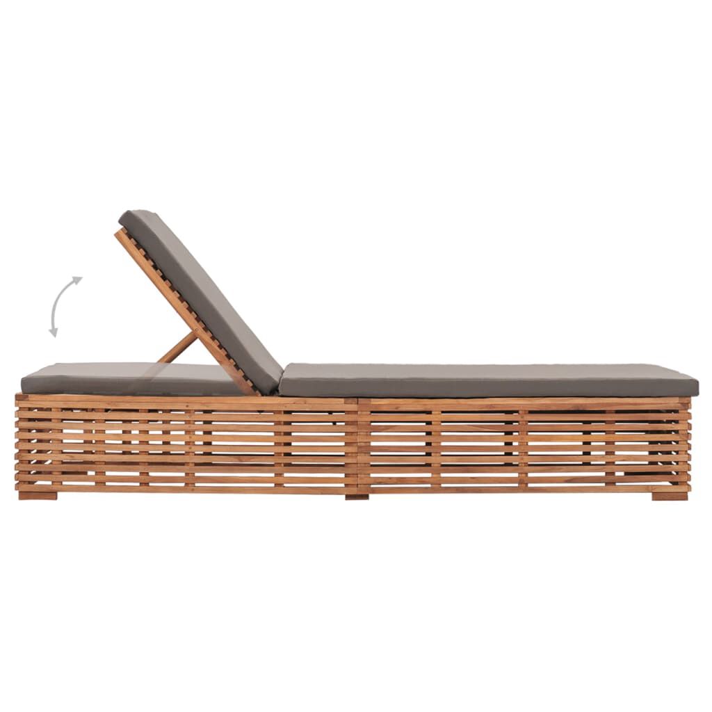 vidaXL Sun Lounger with Dark Grey Cushion Solid Teak Wood