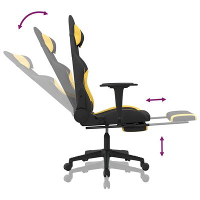 vidaXL Massage Gaming Chair with Footrest Black and Yellow Fabric