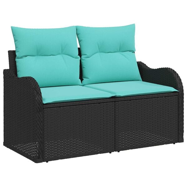 vidaXL 9 Piece Garden Sofa Set with Cushions in Black Poly Rattan and Acacia