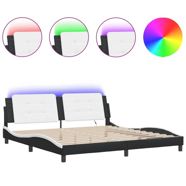 vidaXL Bed Frame with LED without Mattress "Zadar" Black and White 193x203 cm
