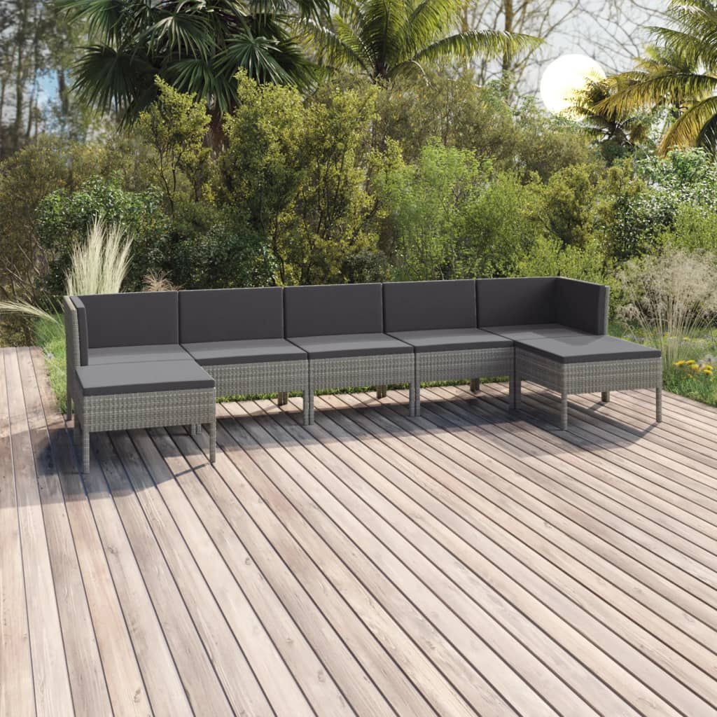 vidaXL 7 Piece Garden Lounge Set with Cushions Poly Rattan Grey