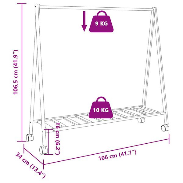 vidaXL Clothes Rack with Shelves and Wheels 106x34x106.5 cm Bamboo