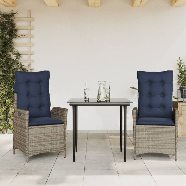 vidaXL 7 Piece Garden Dining Set with Cushions Grey Poly Rattan