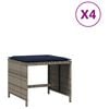 vidaXL Garden Stools with Cushions 4 pcs Grey 40x40x35 cm Poly Rattan