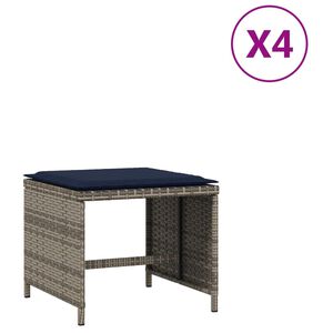 vidaXL Garden Stools with Cushions 4 pcs Grey 40x40x35 cm Poly Rattan