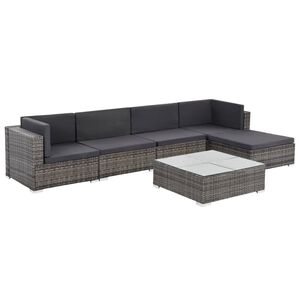 vidaXL 6 Piece Garden Lounge Set with Cushions Poly Rattan grey