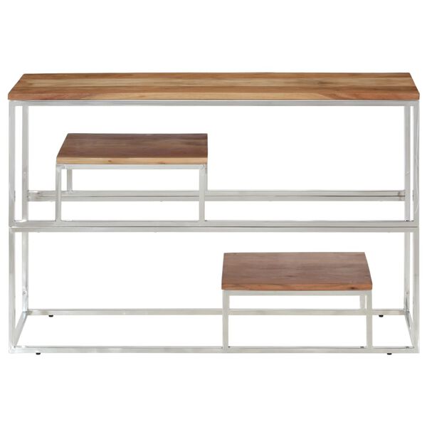 vidaXL Console Table Silver Stainless Steel and Solid Acacia Wood