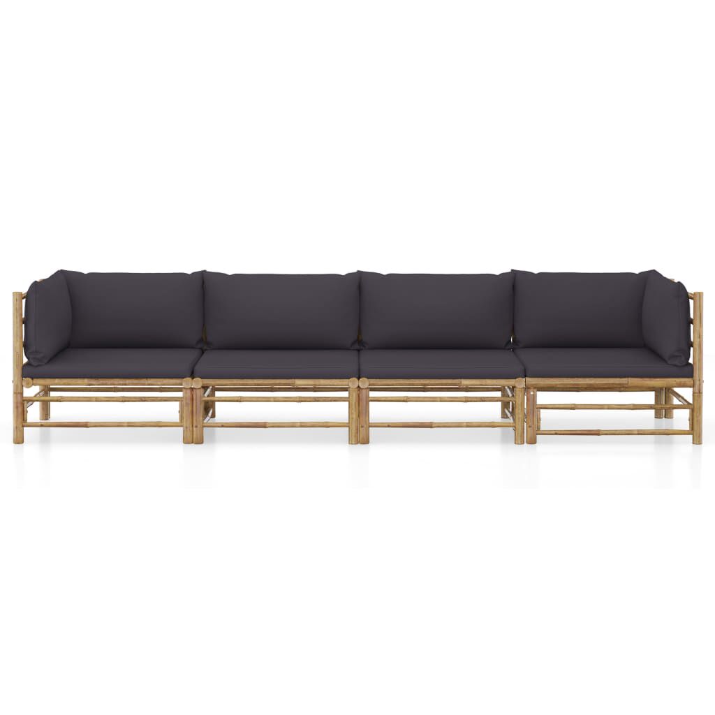 vidaXL 4 Piece Garden Lounge Set with Dark Grey Cushions Bamboo