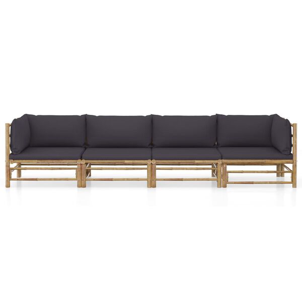 vidaXL 4 Piece Garden Lounge Set with Dark Grey Cushions Bamboo