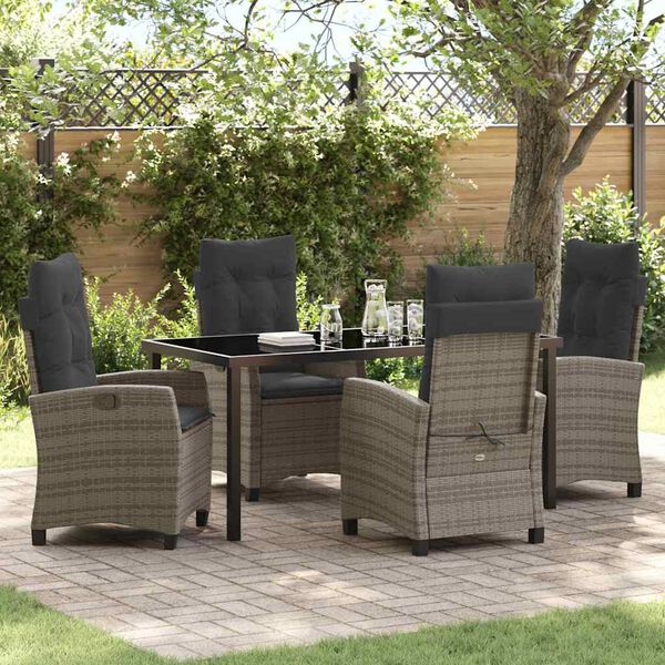 vidaXL Garden Dining Set with Cushion 5 pcs Grey Poly Rattan