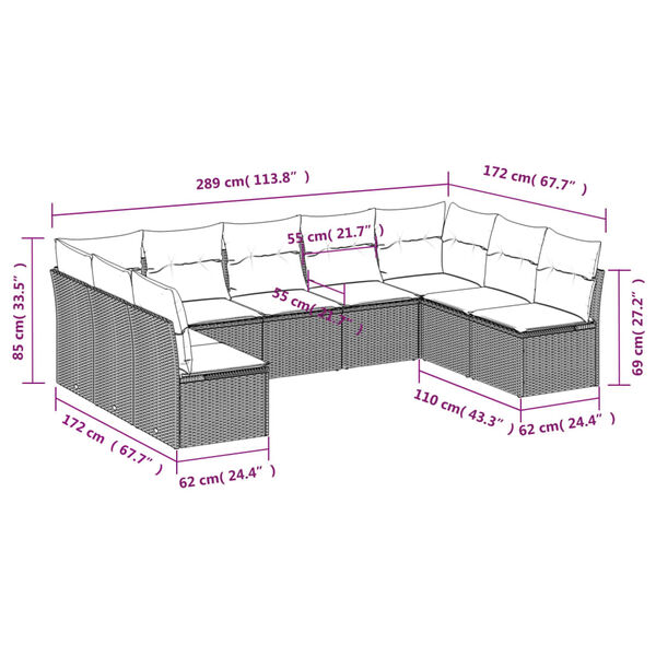 vidaXL 9 Piece Garden Sofa Set with Cushions Black Poly Rattan
