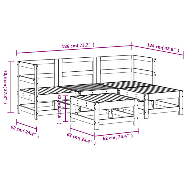 vidaXL 5 Piece Garden Lounge Set White Solid Wood Pine