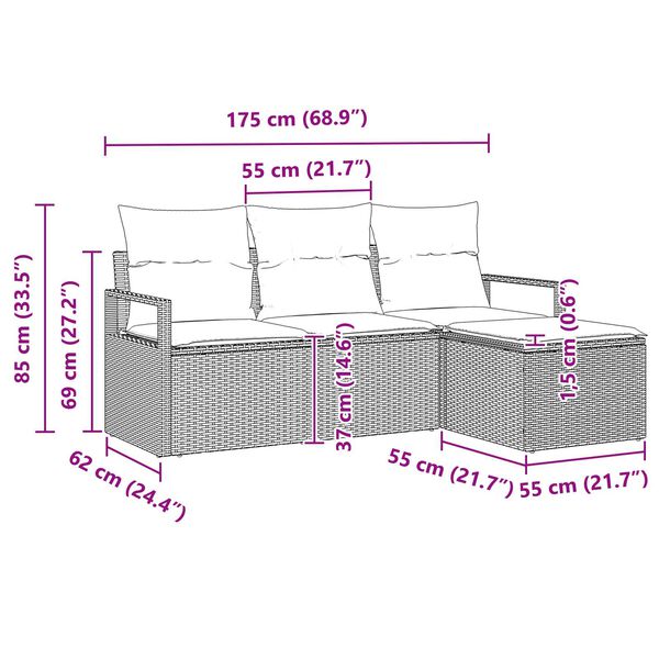 vidaXL 4 Piece Garden Sofa Set with Cushions Black Poly Rattan