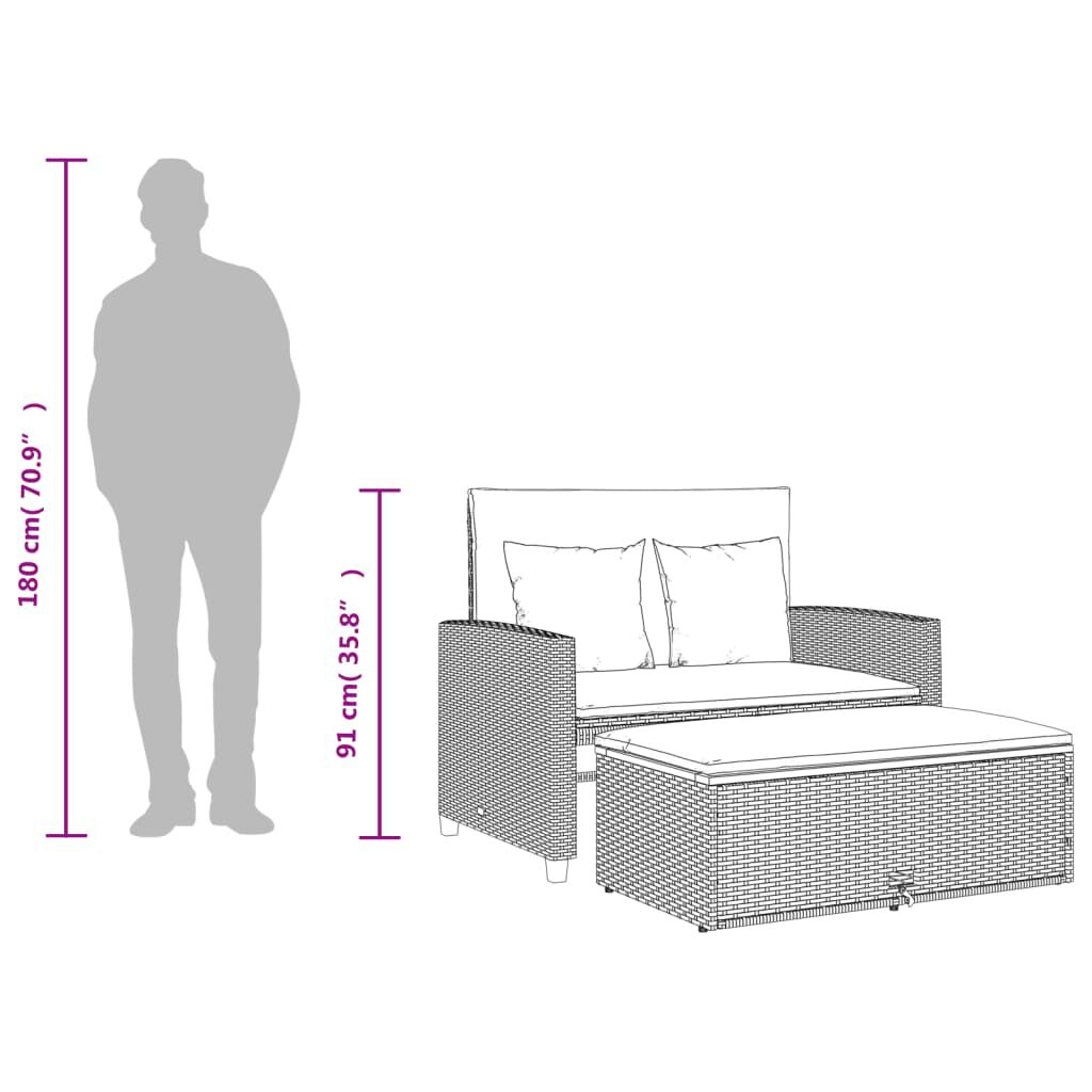 vidaXL Garden Sofa with Cushions 2-Seater Grey Poly Rattan&Acacia Wood