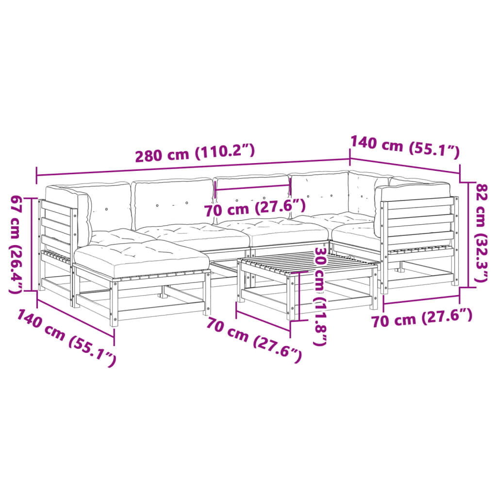 vidaXL 7 Piece Garden Sofa Set with Cushions Solid Wood Pine
