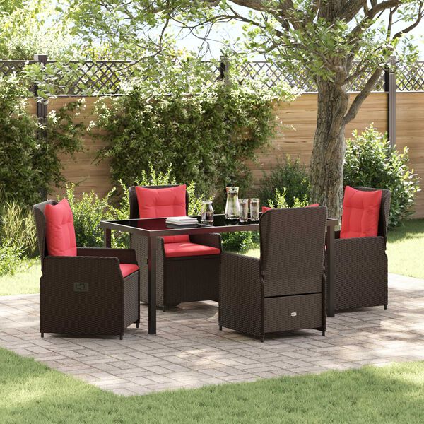 vidaXL Garden Dining Set 5 pcs Brown Poly rattan