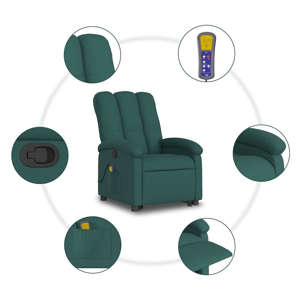 vidaXL Stand up Massage Recliner Chair Dark Green Fabric