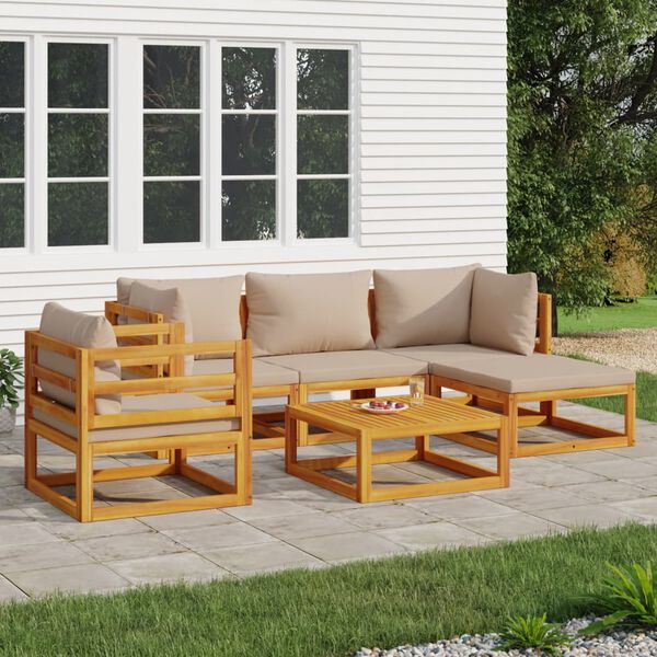 vidaXL 6 Piece Garden Lounge Set with Taupe Cushions Solid Wood