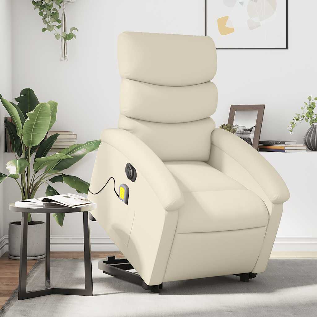 vidaXL Electric Stand up Massage Recliner Chair Cream Faux Leather
