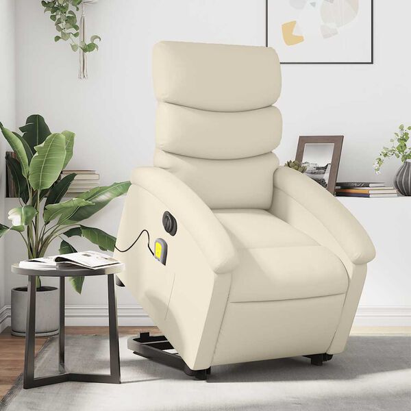 vidaXL Electric Stand up Massage Recliner Chair Cream Faux Leather