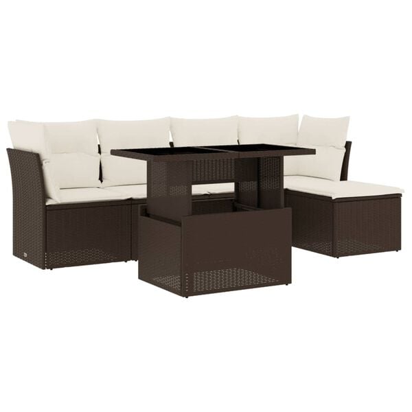 vidaXL 6 Piece Garden Sofa Set with Cushions Brown Poly Rattan