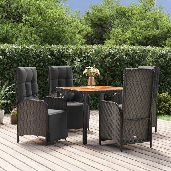 vidaXL 5 Piece Garden Dining Set with Cushions Black Poly Rattan