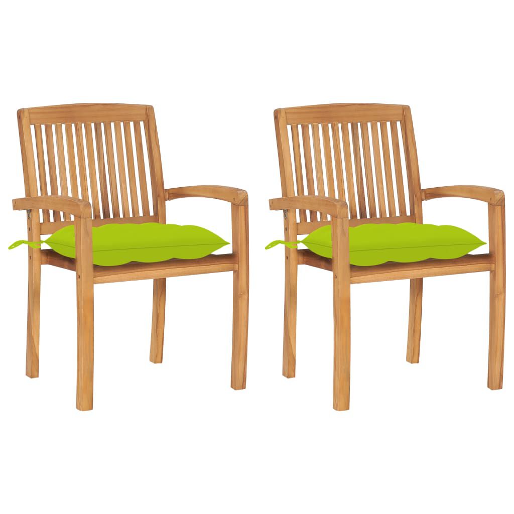 vidaXL Garden Chairs 2 pcs with Bright Green Cushions Solid Teak Wood
