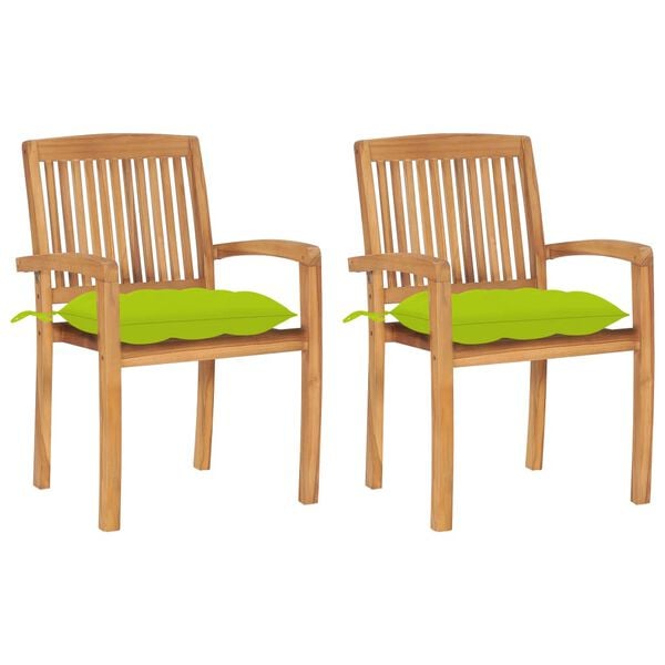 vidaXL Garden Chairs 2 pcs with Bright Green Cushions Solid Teak Wood