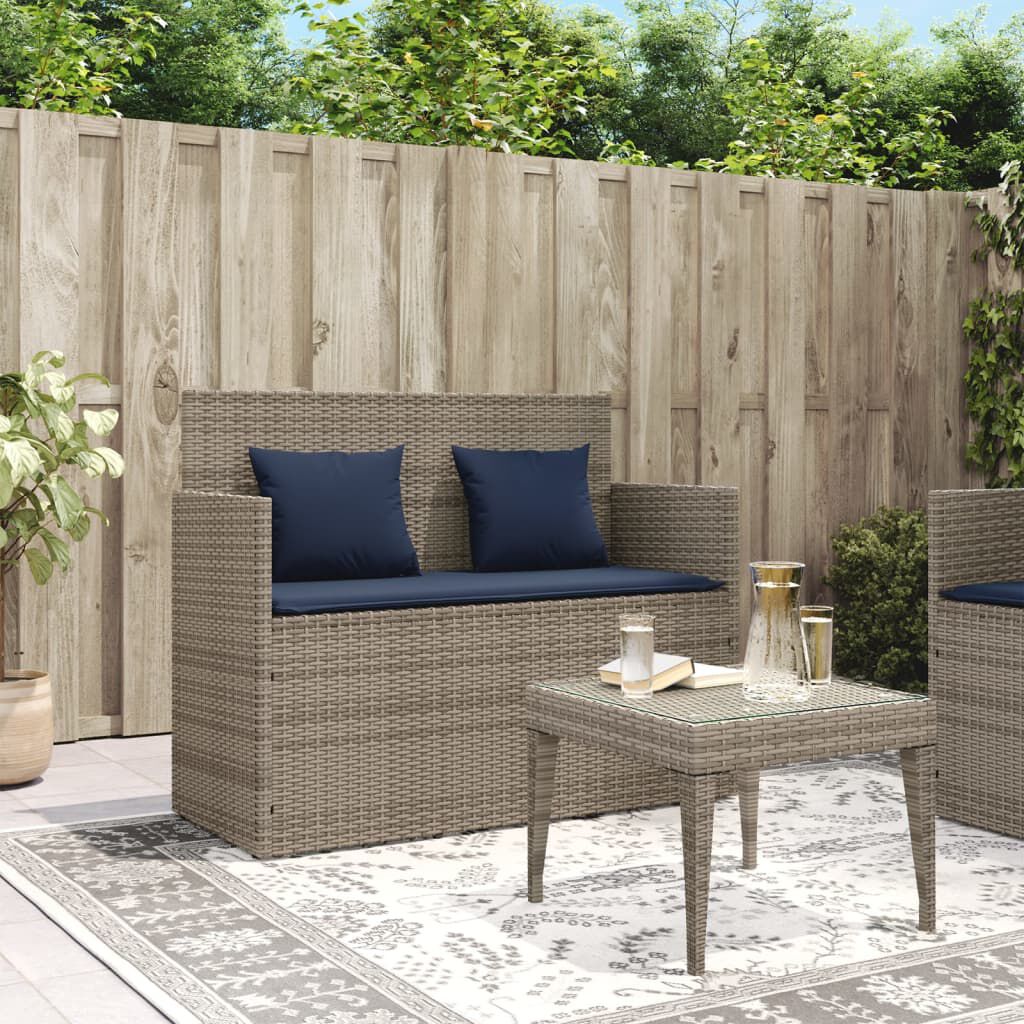 vidaXL Garden Bench with Cushions Grey Poly Rattan