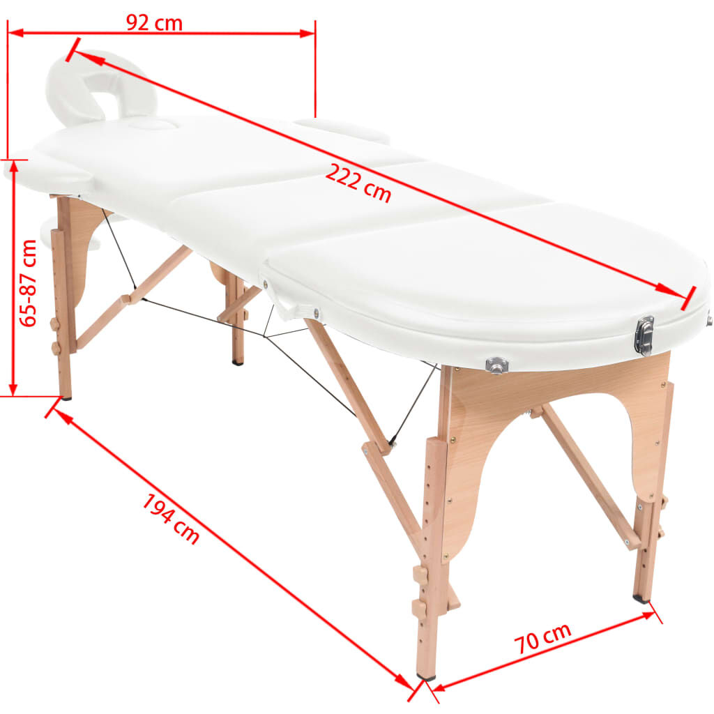 vidaXL Folding Massage Table 4 cm Thick with 2 Bolsters Oval White