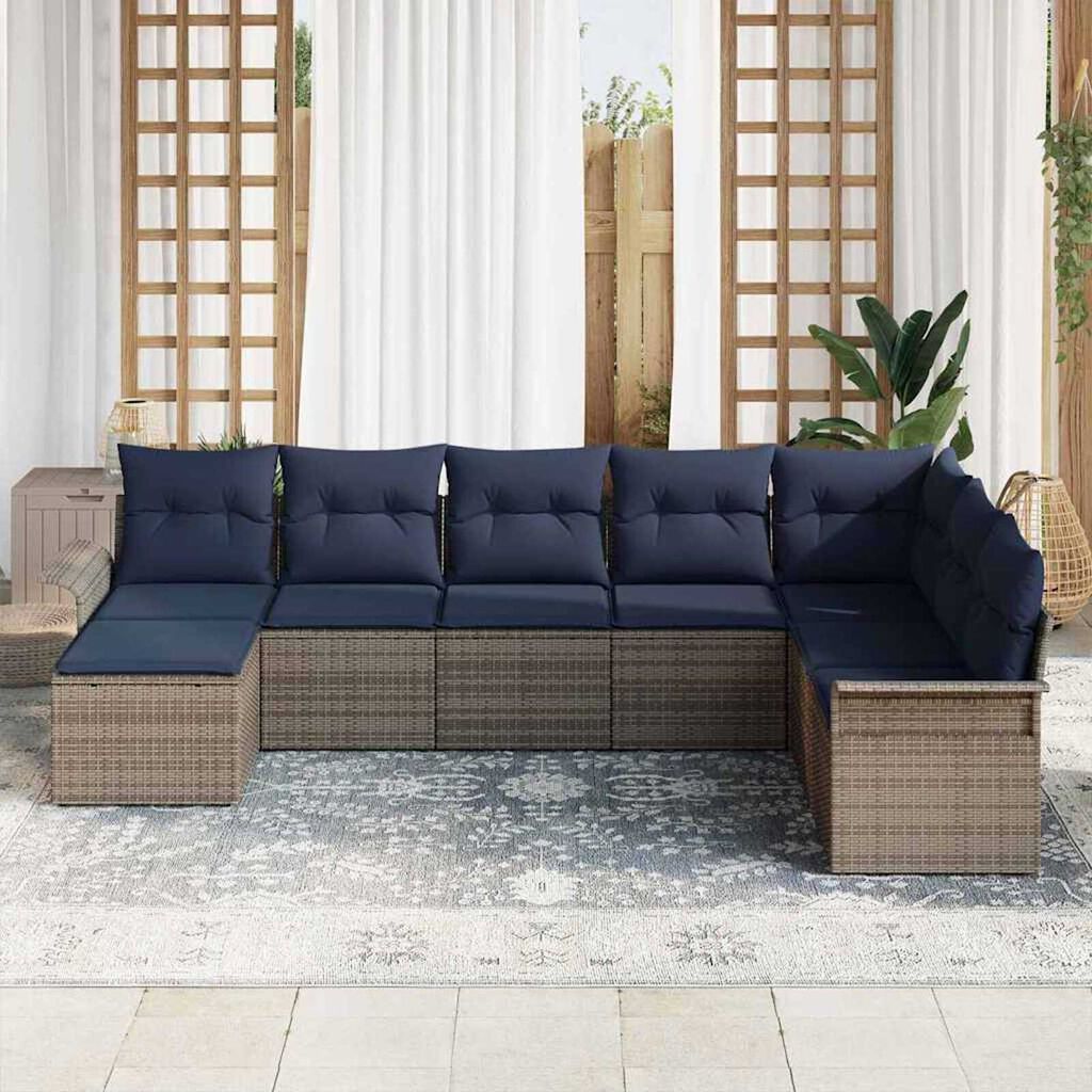 vidaXL Garden Sofa Set with Cushion 8 pcs Grey Poly rattan