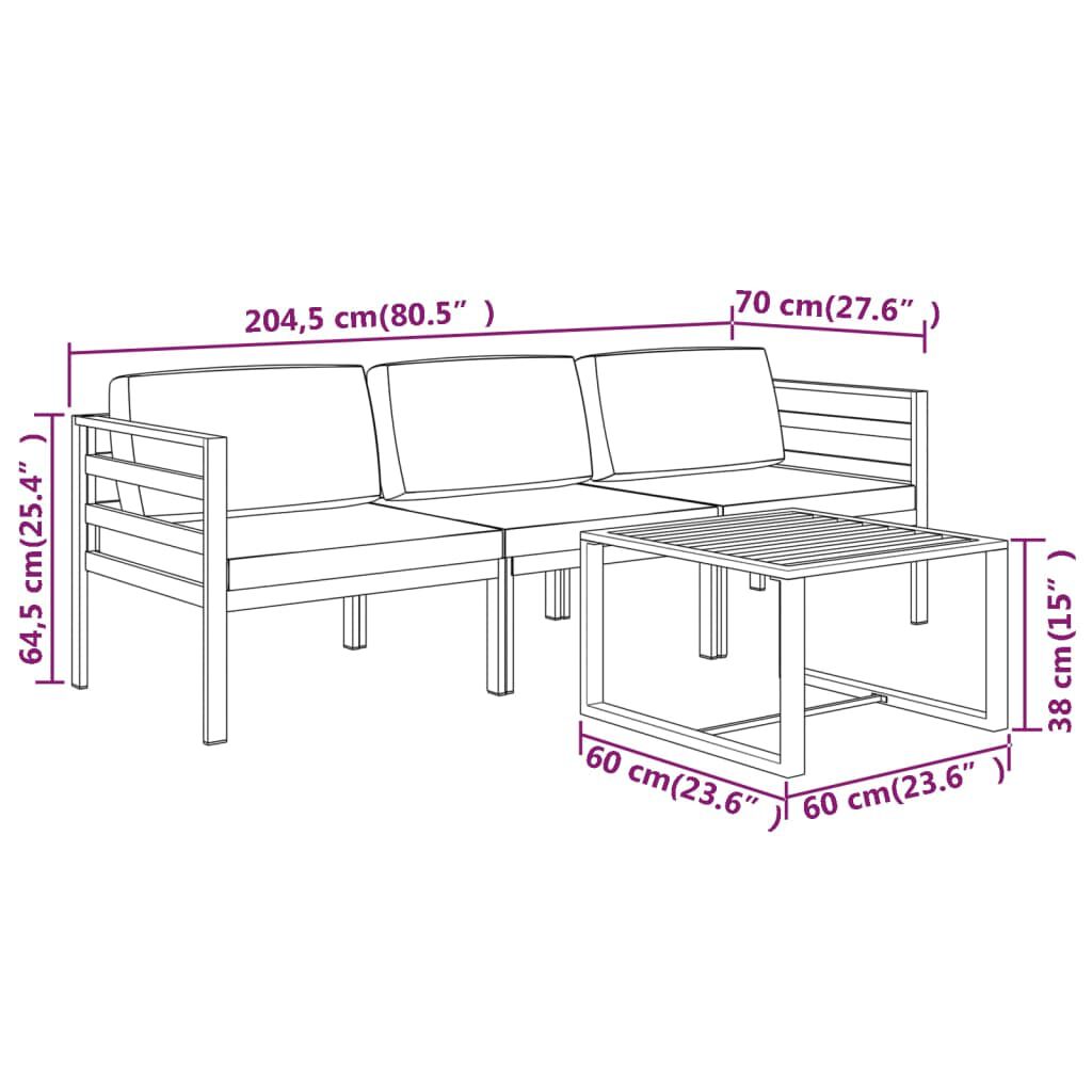 vidaXL 4 Piece Garden Lounge Set with Cushions Aluminium Anthracite