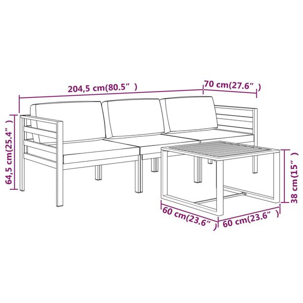 vidaXL 4 Piece Garden Lounge Set with Cushions Aluminium Anthracite