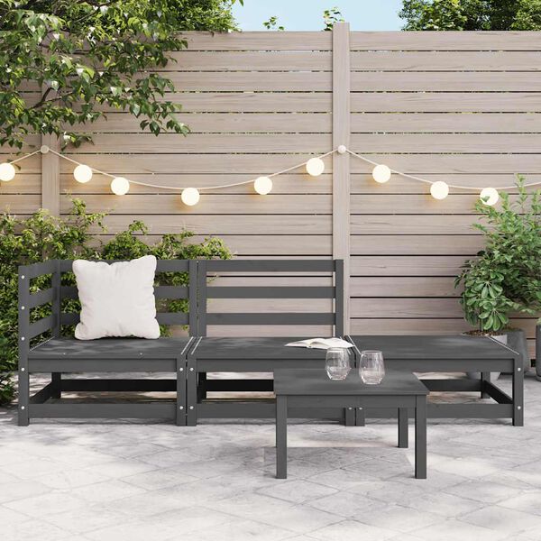 vidaXL 3 Piece Garden Lounge Set Grey Solid Pinewood