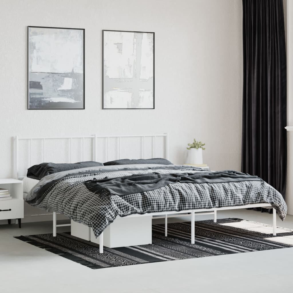 vidaXL Metal Bed Frame without Mattress with Headboard White 183x213cm