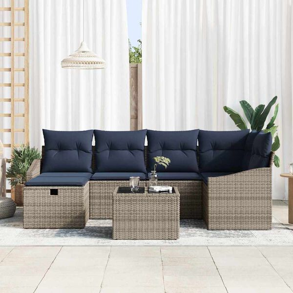 vidaXL Sofa Set with Cushion with Storage Grey Poly Rattan
