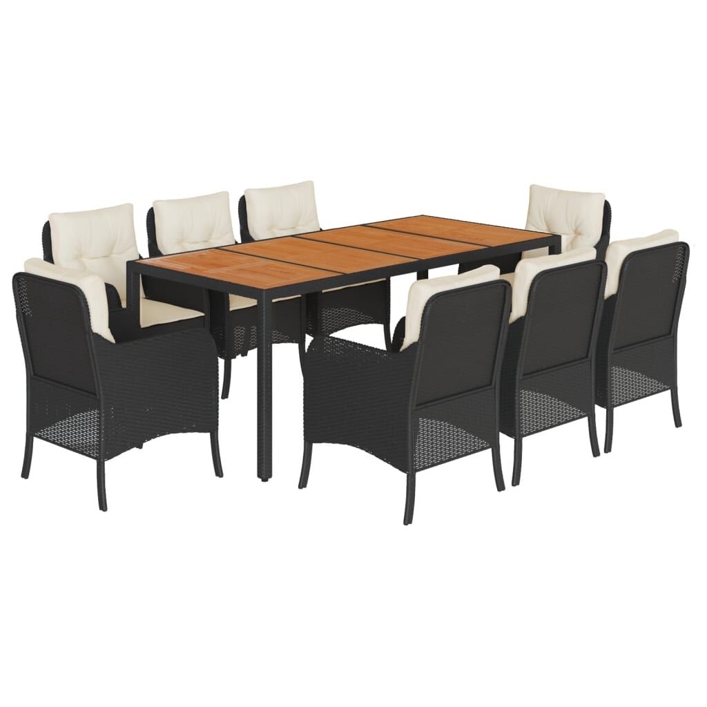 vidaXL 9 Piece Garden Dining Set with Cushions Black Poly Rattan