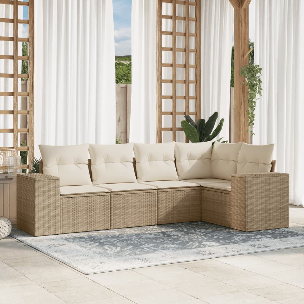 vidaXL 5 Piece Garden Sofa Set with Cushions Beige Poly Rattan