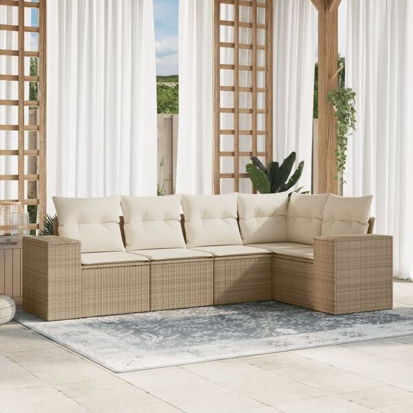 vidaXL 5 Piece Garden Sofa Set with Cushions Beige Poly Rattan