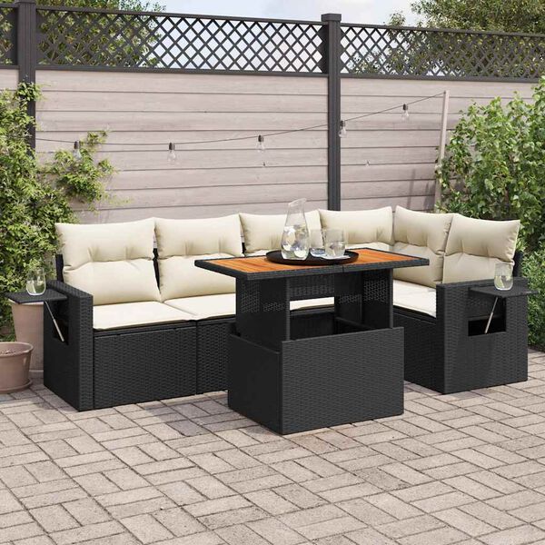 vidaXL 6 Piece Garden Sofa Set with Cushions Black Poly Rattan