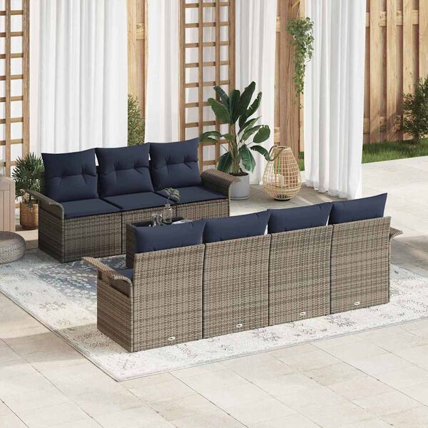 vidaXL 8 Piece Garden Sofa Set with Cushions Grey Poly Rattan
