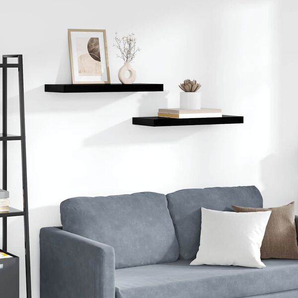 vidaXL Floating Wall Shelves 2 pcs High Gloss Black 60x23.5x3.8 cm MDF
