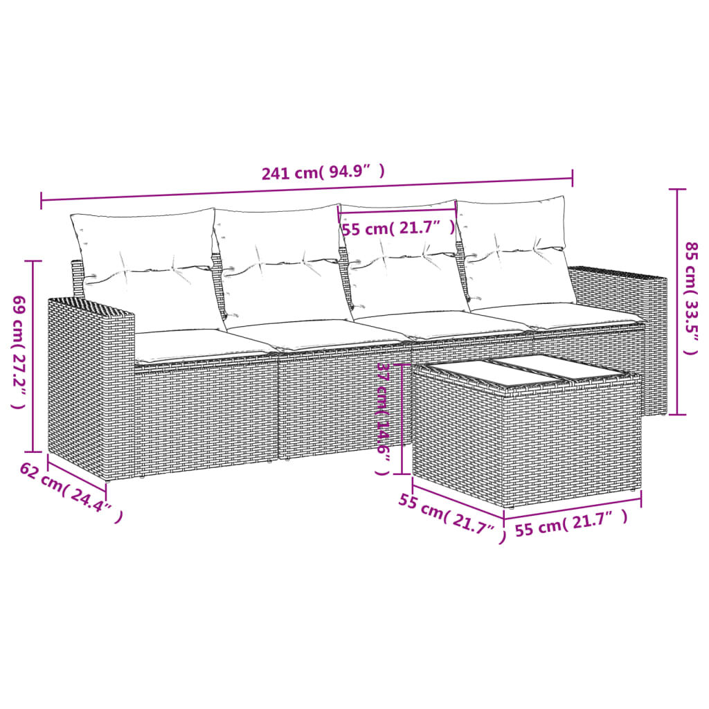 vidaXL 5 Piece Garden Sofa Set with Cushions Brown Poly Rattan