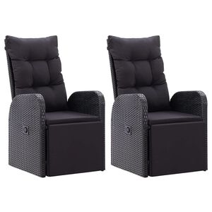vidaXL Reclining Garden Chairs with Cushions 2 pcs Black Poly Rattan
