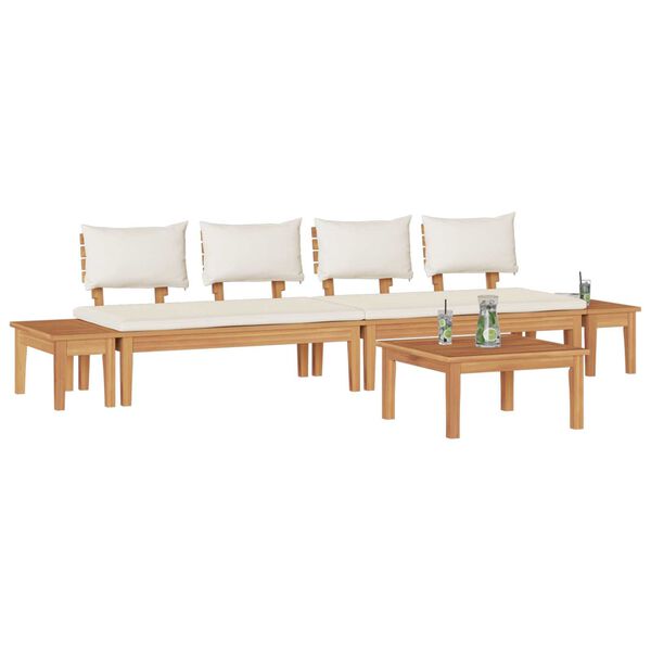 vidaXL Garden Bench Set with Cushion 5 pcs Brown and Cream