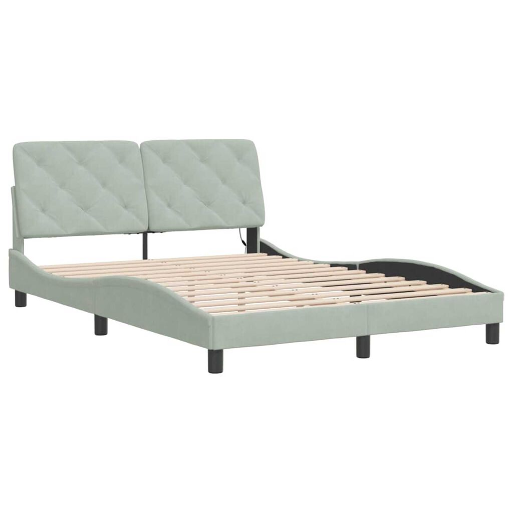 vidaXL Bed Frame with LED without Mattress Light Grey 137x190 cm Velvet