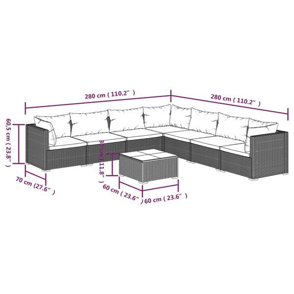 vidaXL 8 Piece Garden Lounge Set with Cushions Poly Rattan Brown