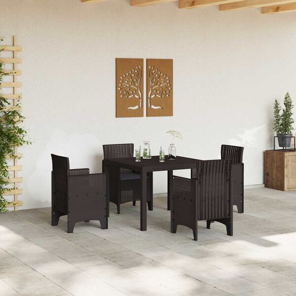 vidaXL Garden Dining Set 5 pcs Brown Polt rattan