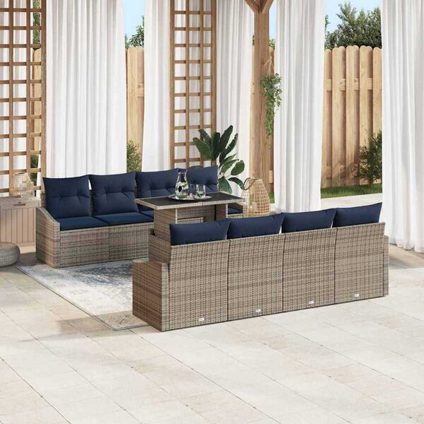 vidaXL Garden Sofa Set 7 pcs Grey and navy blue 100 x 55 x 73 cm