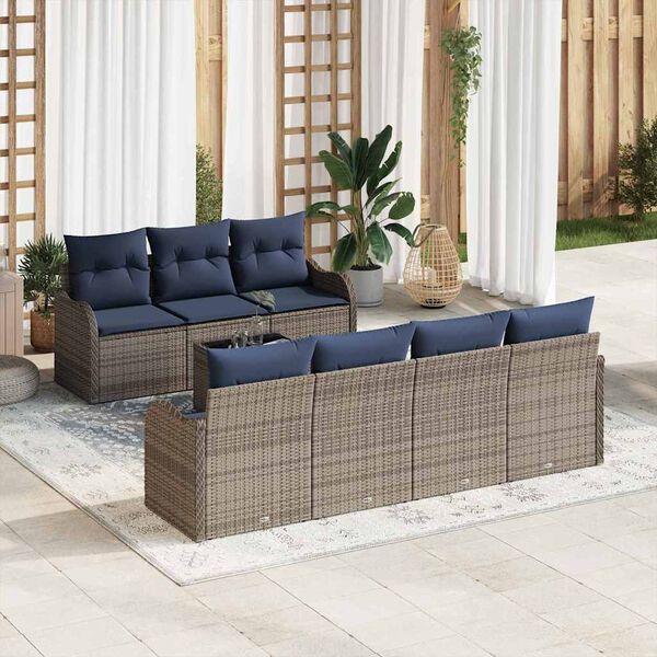 vidaXL Sofa Set with Cushion 8 pcs Grey Poly Rattan